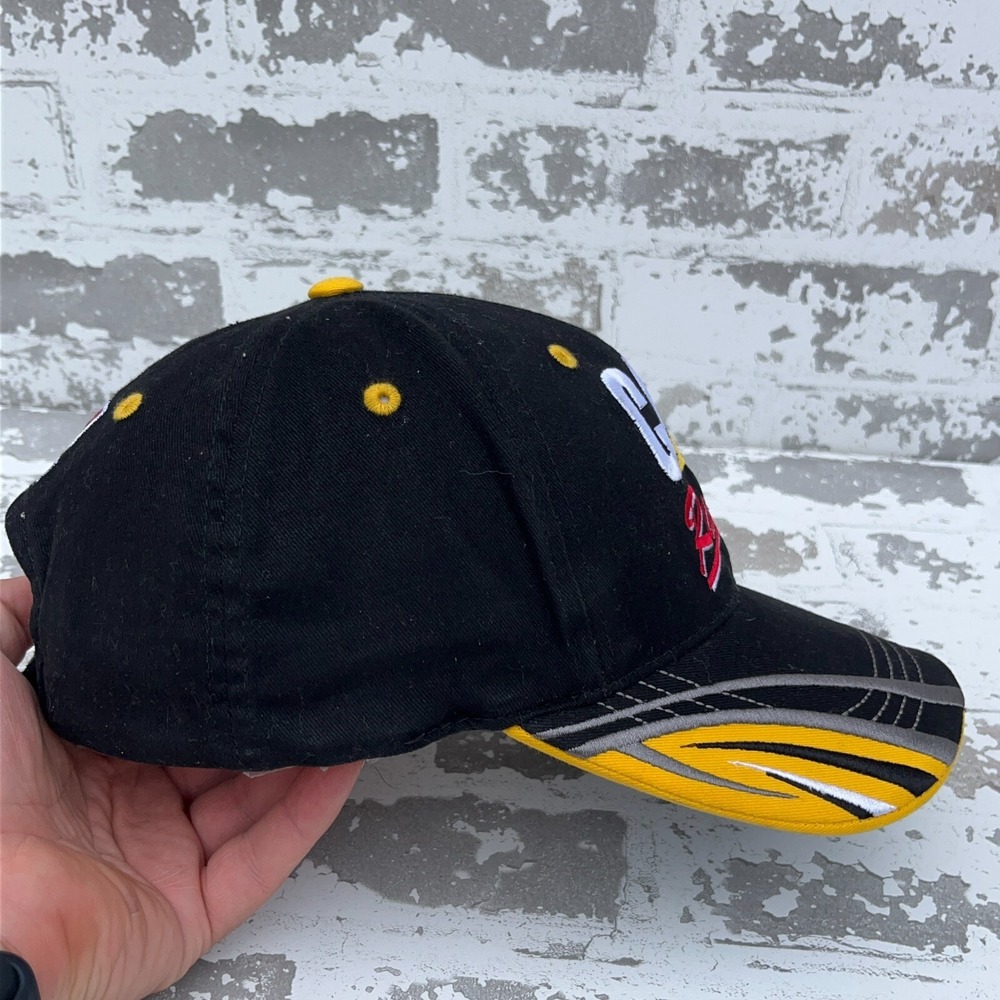 Vintage Nascar Hat Cap Strap Back Black Yellow CAT Racing Caterpillar Y2K 00s - Picture 7 of 10